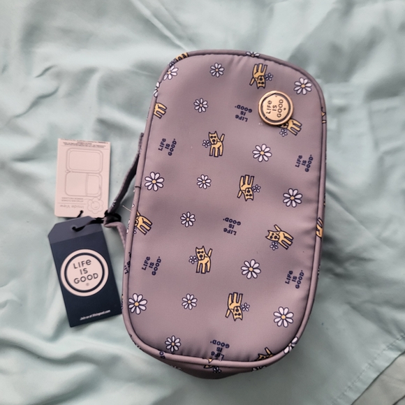 New, Life Is Good Gray Cosmetic Bag with Dogs - Picture 2 of 5